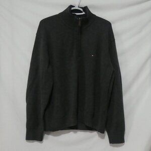 TOMMY HILFIGER | xxl | Long Sleeve Quarter Zip-Up Knit Sweater | Dark Grey